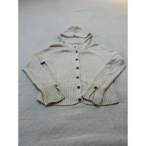 No Boundaries Juniors Cream Knit Hooded Cardigan Sweater Size XL
